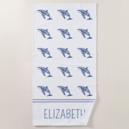 ブルートワールフローラビーチドルフィパーソナライズされたン ビーチタオル