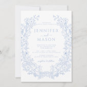 ブルートワールフローラリースボヘミクラシックア結婚 招待状 (正面)