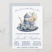 ブルートワール中国ビクトリアンティーパーティーブライダルシャワー 招待状 (正面/裏面)