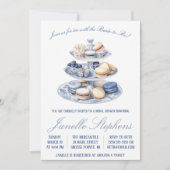 ブルートワール中国ビクトリアンティーパーティーブライダルシャワー 招待状 (正面)