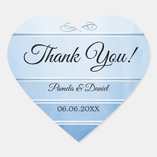 ブルートンシュルストライプのトン結婚の感謝ステッカー ハートシール (正面)