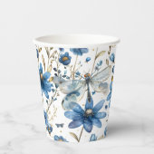 ブルートンボと花フローラ紙パーティーカップ 紙コップ (正面)