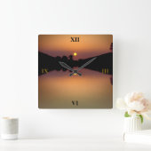 ブルートン湖の夕日 スクエア壁時計 (ホーム)