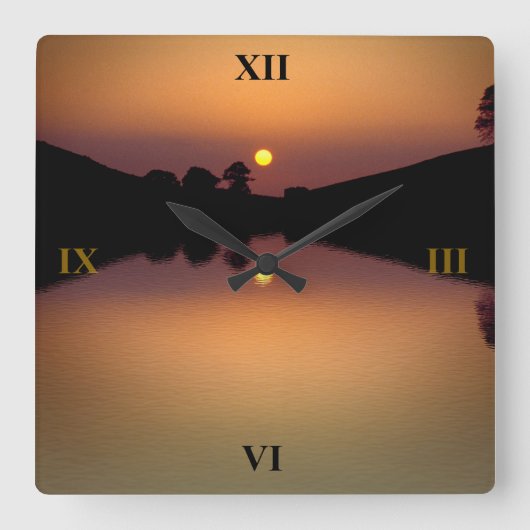 ブルートン湖の夕日 スクエア壁時計 (正面)