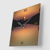 ブルートン湖の夕日 スクエア壁時計 (傾斜)