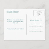 ブルートーンのロマンチックな花 – 日付を保存 案内ポストカード (裏面)