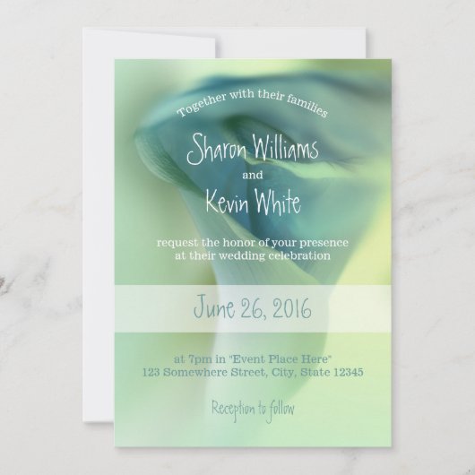 ブルートーンのロマンチック結婚な花 招待状 (正面)