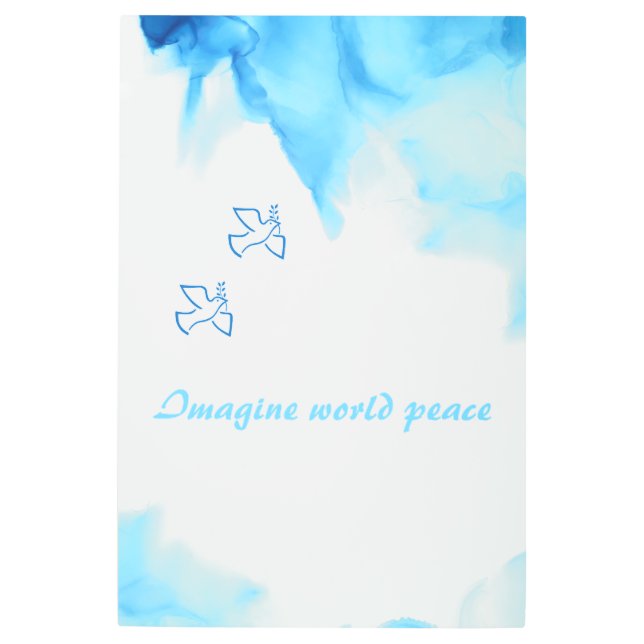 ブルートーン抽象芸術ウォーターカラーピースウォールアート メタルプリント (正面)