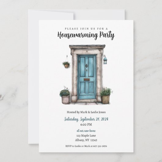 ブルードアイラストレーション引っ越し祝いパーティーパーティー 招待状 (正面)