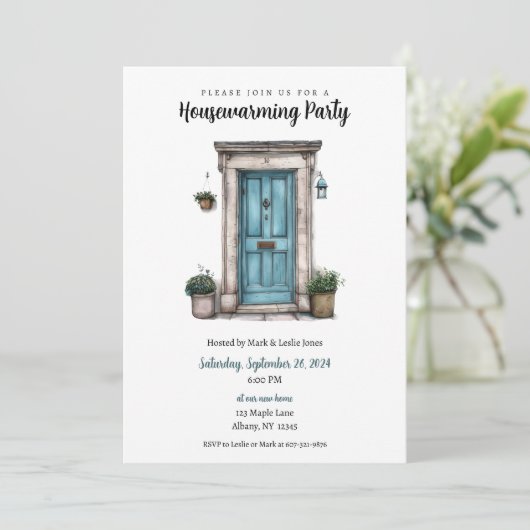 ブルードアイラストレーション引っ越し祝いパーティーパーティー 招待状 (スタンド正面)