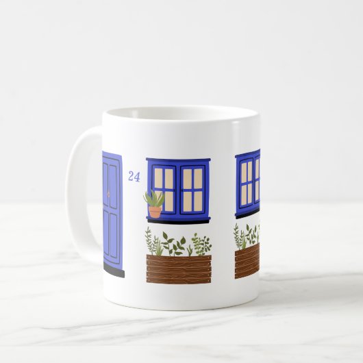ブルードア付きハウスカスタム引用文 コーヒーマグカップ (正面左)