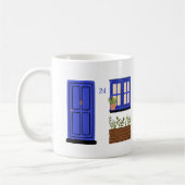 ブルードア付きハウスカスタム引用文 コーヒーマグカップ (左)