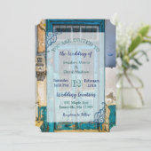 ブルードア動揺して素朴結婚式招待状 招待状 (スタンド正面)