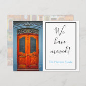 ブルードア我々はシックなスクリプトを移動モダンした 案内ポストカード (正面/裏面)