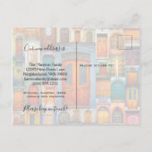 ブルードア我々はシックなスクリプトを移動モダンした 案内ポストカード (裏面)