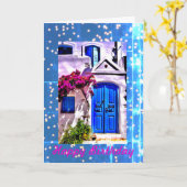 ブルードア誕生日、5" x 7"折り畳み誕生日カード カード (黄色い花)