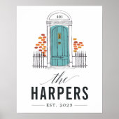 ブルードア |ファミリパーソナライズされたー名プリント ポスター (正面)