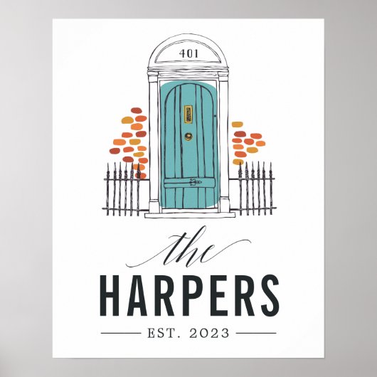 ブルードア |ファミリパーソナライズされたー名プリント ポスター (正面)