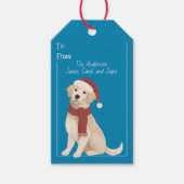 ブルードッグイラストレーションサンタハットクリスマスギフトラベル ギフトタグ (正面)