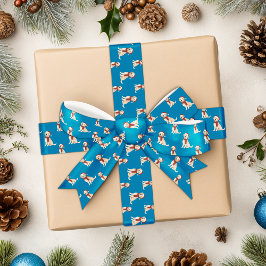 ブルードッグイラストレーションメリークリスマスホリデー サテンリボン