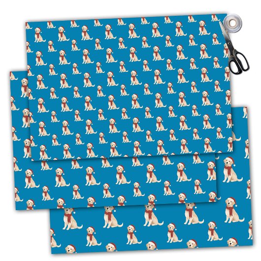 ブルードッグイラストレーションメリークリスマス ラッピングペーパーシート