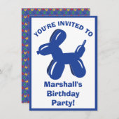 ブルードッグバルーンアニマルボーイズ誕生日パーティー 招待状 (正面/裏面)