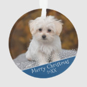 ブルードッグペットフォトクリスマスホリデーキープサケオーナ オーナメント (裏面)