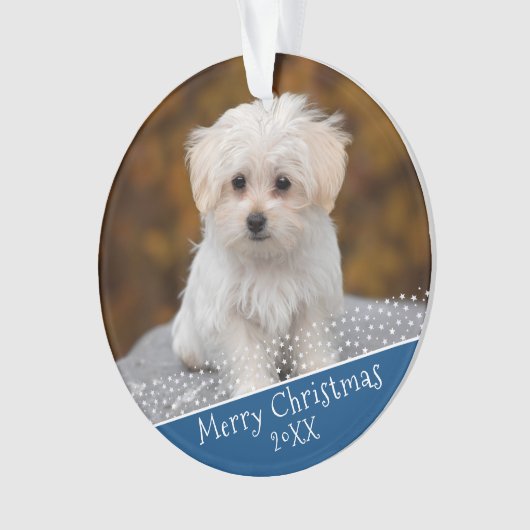 ブルードッグペットフォトクリスマスホリデーキープサケオーナ オーナメント (正面)