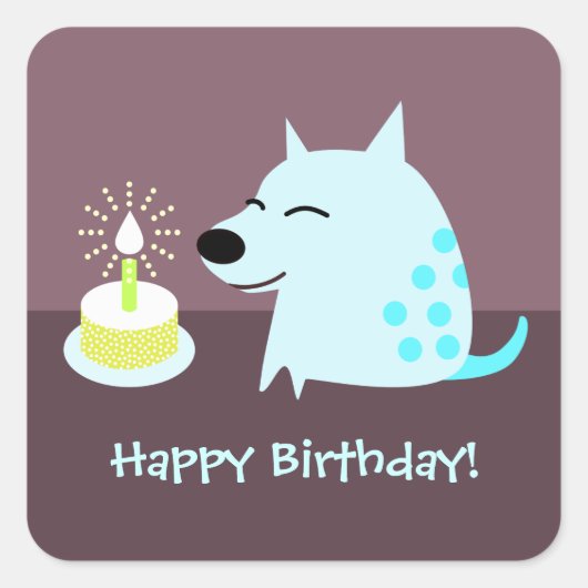 ブルードッグ&お誕生日ケーキ スクエアシール (正面)