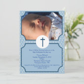 ブルードットバプテスマベビー献身写真5x7 招待状 (スタンド正面)