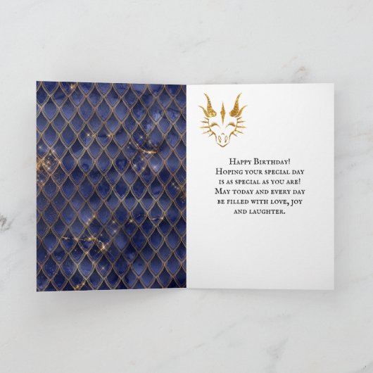 ブルードラゴンはかりで測フェイクグリッターハッピーバースデー カード (内部)