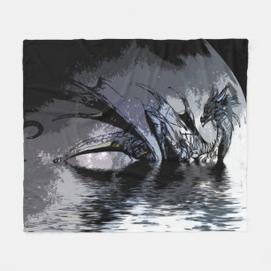 ブルードラゴンアンドムーンイラストレーションフリースブランケット フリースブランケット