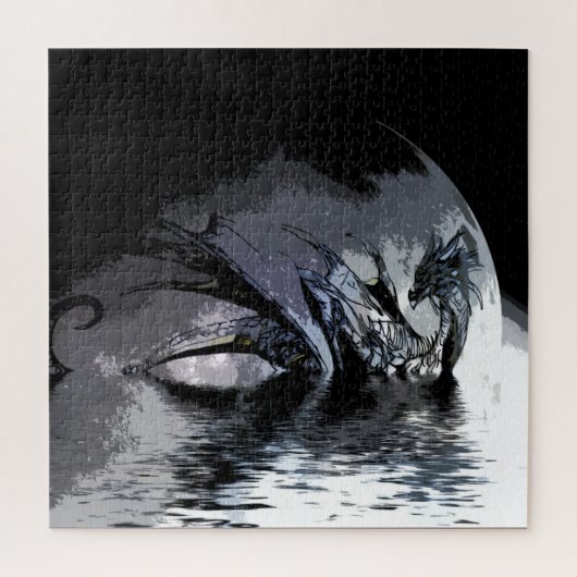ブルードラゴンアンドムーンイラストレーション  ジグソーパズル (縦)