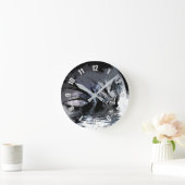 ブルードラゴンアンドムーンイラストレーション   ラウンド壁時計 (ホーム)