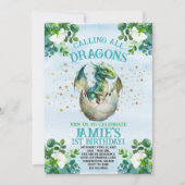 ブルードラゴンウォーターカラー誕生日招待状 招待状 (正面)