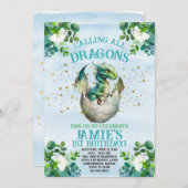 ブルードラゴンウォーターカラー誕生日招待状 招待状 (正面/裏面)