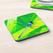 ブルードラゴンフライオングリーン抽象芸術印象派 コースター (左側)