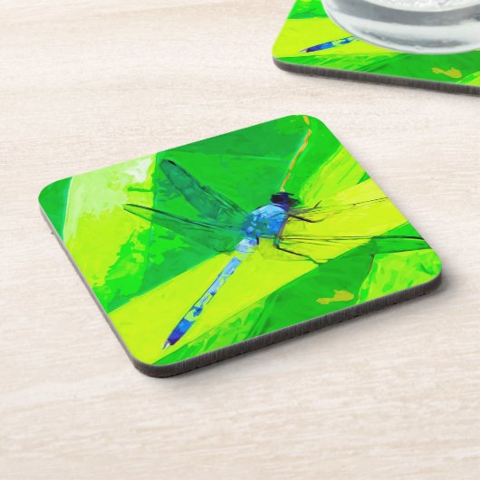 ブルードラゴンフライオングリーン抽象芸術印象派 コースター (左側)