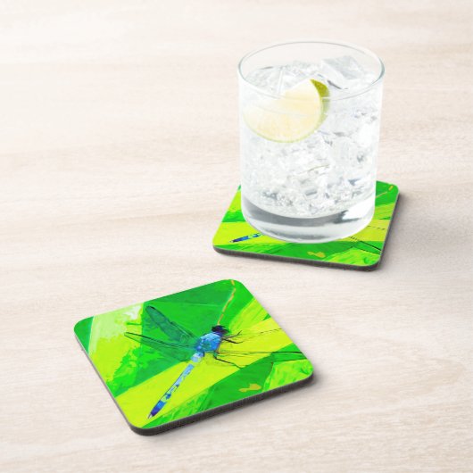 ブルードラゴンフライオングリーン抽象芸術印象派 コースター (右側)