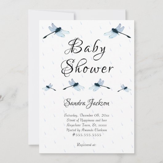 ブルードラゴンフライボーイベビーシャワー招待状 招待状 (正面)