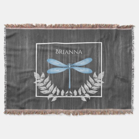ブルードラゴンフライ素朴パーソナライズされたブランケット スローブランケット (正面)