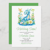 ブルードラゴンフローラハッチングマンスーン赤ちゃんシャワー 招待状 (正面/裏面)