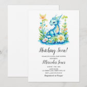 ブルードラゴンフローラハッチングマンスーン赤ちゃんシャワー 招待状 (正面/裏面)