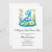 ブルードラゴンフローラ魔法の到着ベビーシャワー 招待状 (正面/裏面)