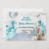 ブルードラゴン城の水の色の赤ちゃんシャワー 招待状 (正面)