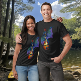 ブルードラゴン日が差すことギターミュージック Tシャツ