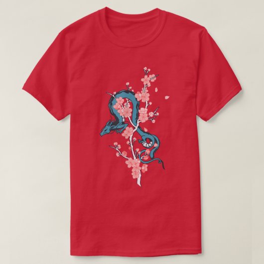 ブルードラゴン日本のと桜の花の木 Tシャツ (デザイン正面)
