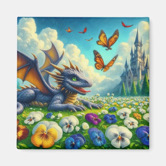 ブルードラゴン花と蝶 マグネット (正面)