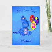 ブルードラゴン&バルーンパーソナライズされた誕生日 カード (正面)