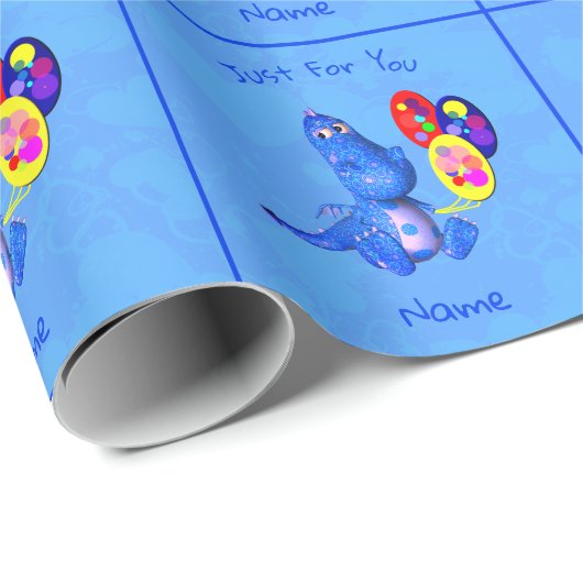 ブルードラゴン&バルーンパーソナライズされた誕生日 ラッピングペーパー (ロールコーナー)